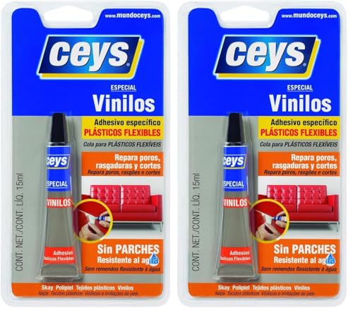 Ceys - Adhesivo especial plástivos flexibles - Pegamento para vinilos - Repara y seca en tan solo 30 minutos - 15 ML (Paquete de 2)