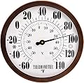 12" Indoor Outdoor Thermometer Decorative - Large Outdoor Thermometers for Patio, Round Wall Thermometer with Stainless Steel Enclosure, No Battery Needed Hanging Thermometer Outdoor (Bronze)