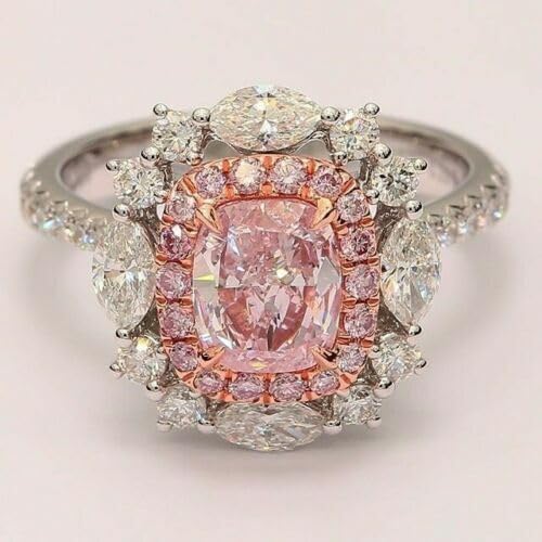 Drizzle Jewels 2.80 Ct Cushion Cut Lab Created Pink Sapphire Vintage Double Halo Engagement Ring, 925 Sterling Silver
