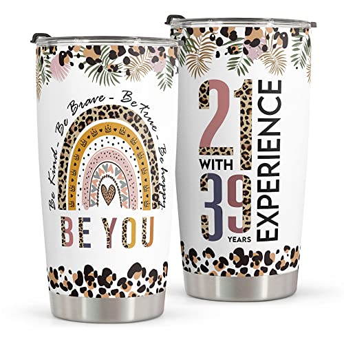 Macorner 60Th Birthday Gifts For Women - Stainless Steel Tumbler 20Oz - 60 Years Old Birthday Gifts For Women - Gifts For Women Bestie Friends Sister Coworker Mom Wife 21 With 39 Years Experience Gift #TOP11