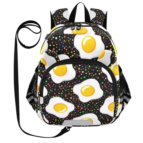 Fried Egg Colorful Dark Toddler Harness Backpack for Boys Girls 3-6 Years Kids Backpack with Anti Lost Safety Leash Baby Protection Backpack for Travel Walking Preschool
