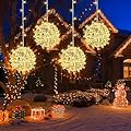 Outdoor Christmas Balls Lights 4 Pack Hanging 7.9" LED Garden Sphere Tree Lights 8 Modes Waterproof Glow Globe Lights with Memory Timer Plug for Party Yard Porch Eave Patio Xmas Decoration-Warm White