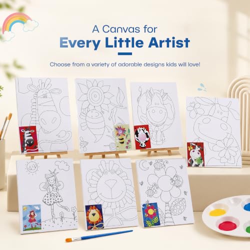 Image of Neomate Canvas Painting Kit for Kids | DIY Painting Set with 3 Printed Canvas, 6 Acrylic Paint Pots & Brush | Art and Craft Kit, Paint Kit for Kids, Birthday Gift, Return Gift, Creative Activity Set