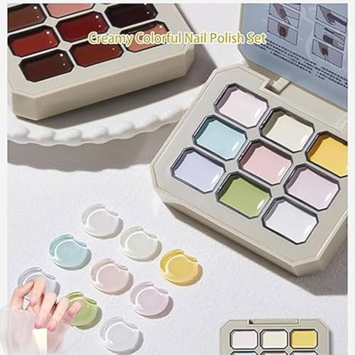 Image of THR3E STROKES Solid Cream GelPolish Set, 9 Colors Pudding Gel Nail Polish Palette with Nail Brush, Nude Pink Orange Red Solid Gel Polish Nail Art Kit Soak Off Portable Gift for Girls /Friend DIY Home (E)