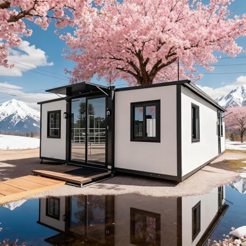 Prefabricated Tiny Houses for Sale, 20ft Luxury Modular Exfoldable Mobile Villa Hotel Cabin 2 3 Spacious Bedrooms and 1 Fully Equipped Bathroom and Kitchen Tiny Houses to Live in for Adults