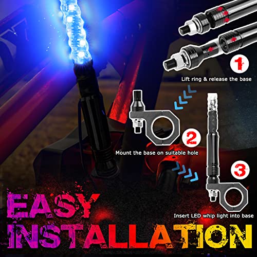 OFFROADTOWN 2PCS 2FT LED Whip Light RF Remote Control Spiral Lighted Whips RGB Dancing/Chasing Light Antenna LED Whips for UTV ATV Polaris RZR Razor Offroad Trucks Pickup 4X4 Dune
