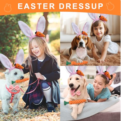 CZAYEFNH Osterhunde Stirnbänder, Puppy Karotte Seil Spielzeug Geflochtene, Hunde Osterhasen Kostüm?Frühlingshundekostüm - Kaninchenaufsatz für Halloween mit Möhrenspielzeug, Geeignet für alle Größen