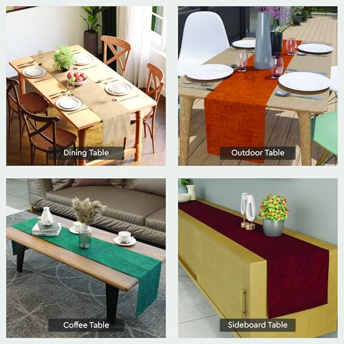 Image of Encasa XO Dining Table Runner for 4 to 6 Seater | 32x240 cm | Mustard | Chenille Fabric | Machine Washable
