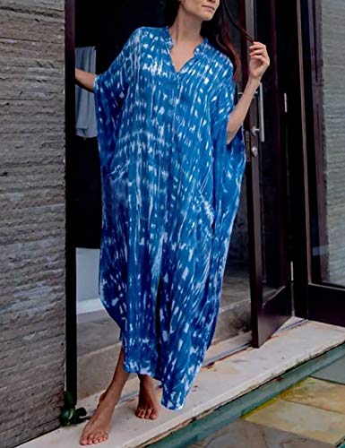 Ailunsnika Women Casual Tie-Dye Kaftan Beach Dress Plus Size Batwing Sleeve Swimsuit Cover Ups For Swimwear #TOP1