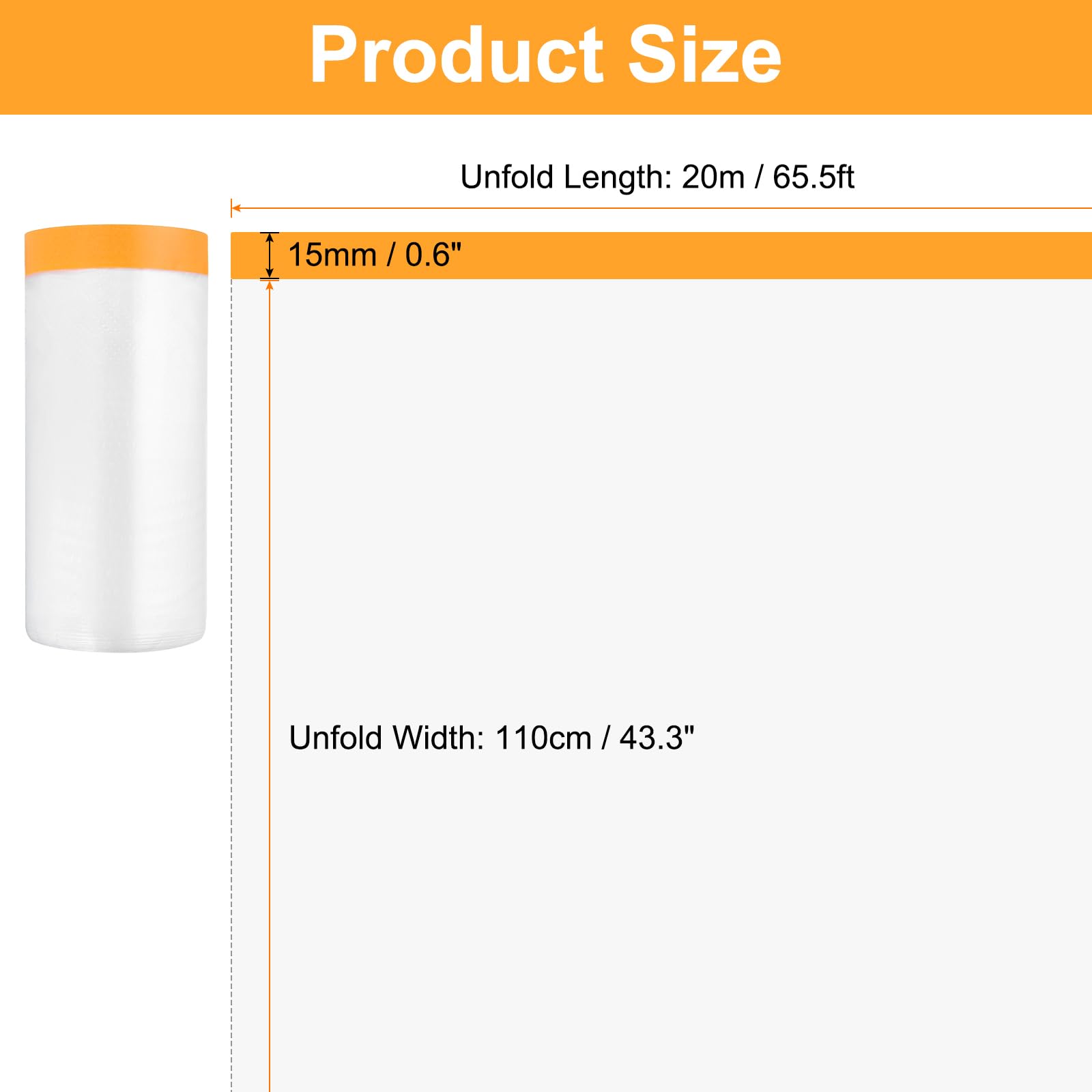 QUARKZMAN 12 Rotoli di Pellicola Mascherante Pre-Incollata 43.3" X65.6Ft Nastro E Telo Protettivo in Plastica per Pittura con Nastro Pellicola per Copertura per Pittura Automobilistica