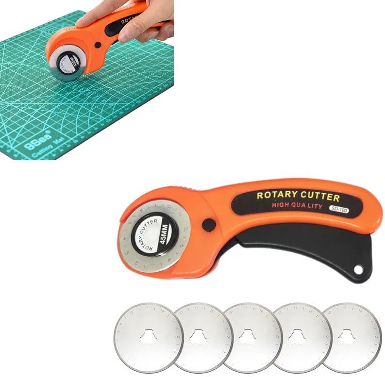 LeatherCraft 45mm Rotary Cutter Leather Cutting Tool Fabric Cutter Circular Blade DIY Patchwork Sewing Quilting for leather tool - (Color: 1knife 5blades)