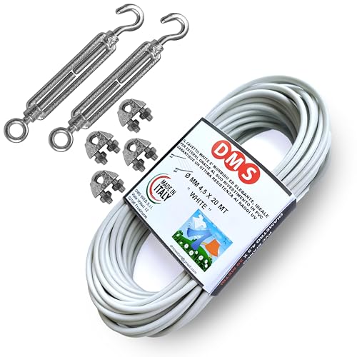 DMS Fil pour étaler le linge d'extérieur 20 m – diamètre 5 mm – Résistant. Câble en acier revêtu, étendoir à linge produit italien (20 m)