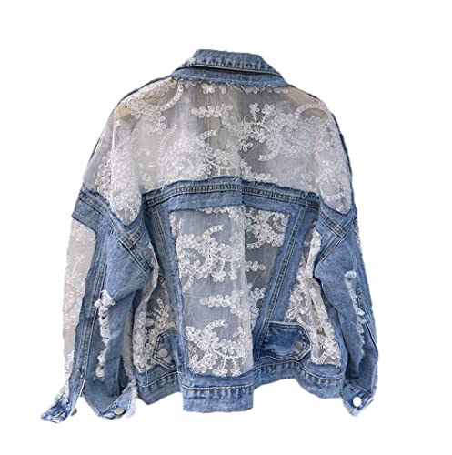 Veste en jean femme avec broderie en dentelle et pampilles style coréen