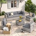 MAISON BACKYARDS 6-Seat Modular Patio Furniture Set – Outdoor Wicker Sectional Sofa with Thick 4? Cushions, Dual-Strand PE Rattan, Rust-Resistant 18 mm Steel Frame, Backyard Garden Deck Lounge,Gray