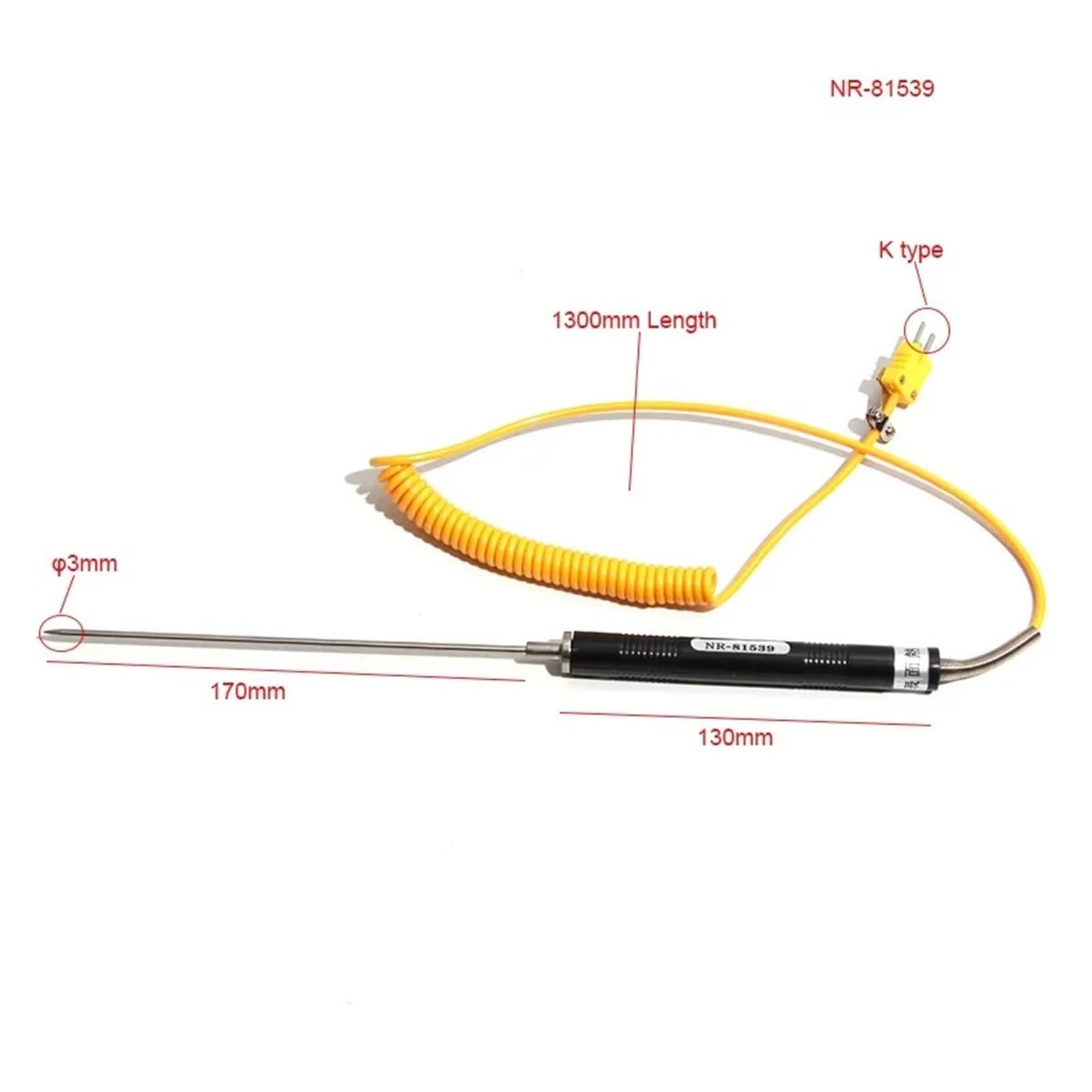 Sonda termopar de superficie tipo K for líquido, temperatura de superficie sólida PT100 Sonda de termómetro portátil 1 ud.(WRNM202)
