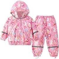 Fewlby Regenanzug Kinder Matschanzug, Regenjacke und Regenhose Mädchen Jungen Regen-Anzug 2PCS Set, Matschhose Regenmäntel Wind- und wasserdichte Zweiteiliger Regenbekleidung, 1-2 Jahre