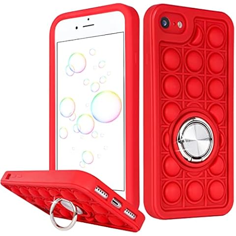 Joyleop Red Pop Case for iPhone 7/8/SE 2020 Fidget Design Unique Silicone Cute Fun Cover Girly Fashion Girls Ladies Women Cases,Aesthetic with Metal Ring Buckle for iPhone 7/8/SE 2020 4.7" Cover
