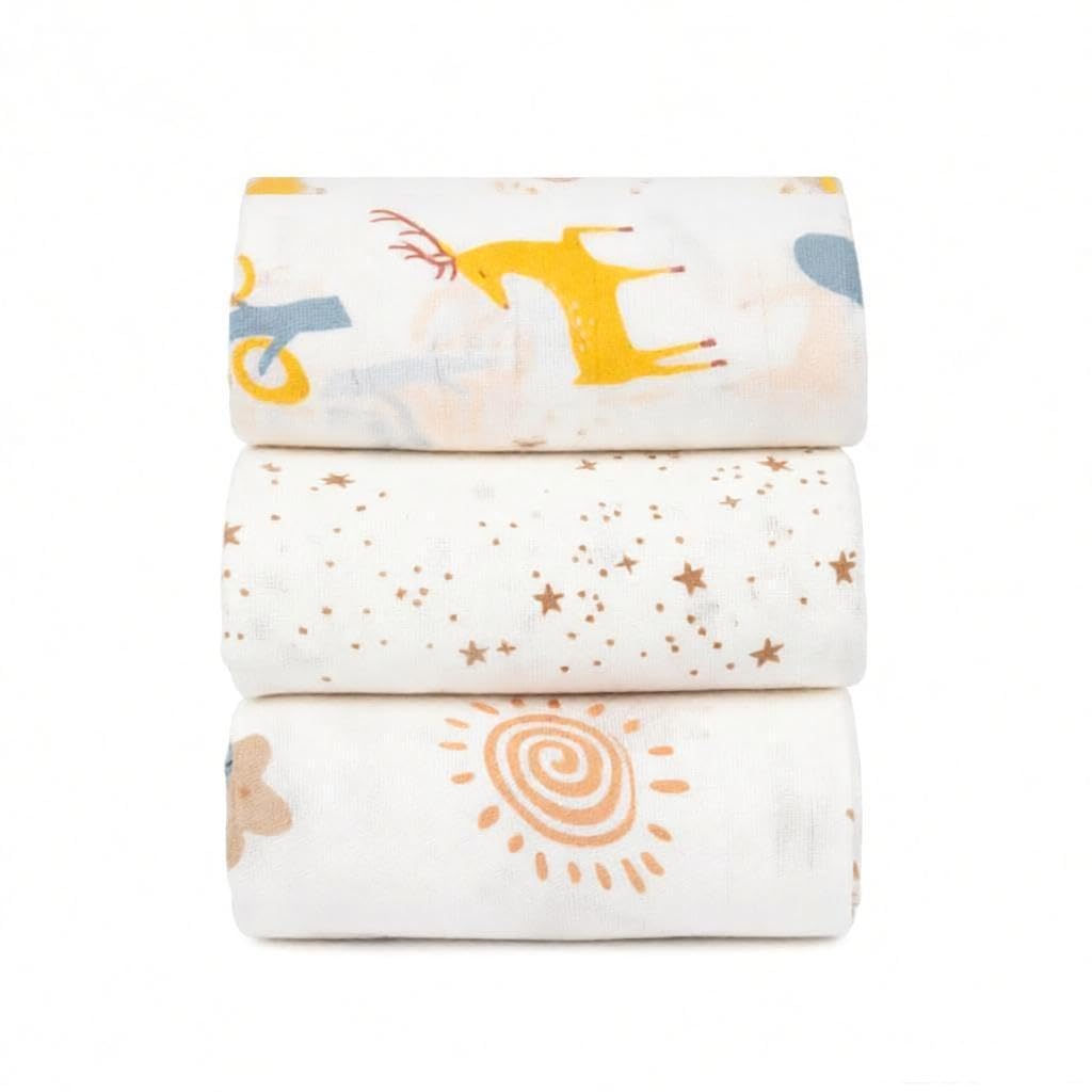 Miracle Baby Muslin Cloths, Bamboo Cotton Baby Muslin Squares Cloths for Unisex Newborn, Breathable and Absorbent Baby Muslin Burp Cloths and Ideal to Clean, Wipe & Cover Newborns, 80 x 80 cm, 3 Pack