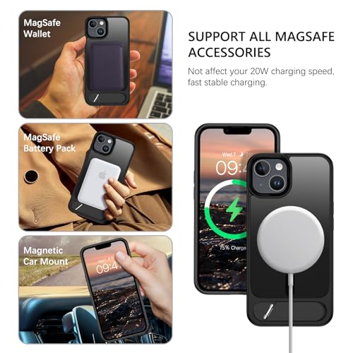 GUAGUA Magnetic Case for iPhone 14 Plus, iPhone 15 Plus Case with Stand [Compatible with MagSafe] Translucent Matte Back Kickstand Cover Slim Fit Shockproof Protective Case-Black by GuaGua - Image 3