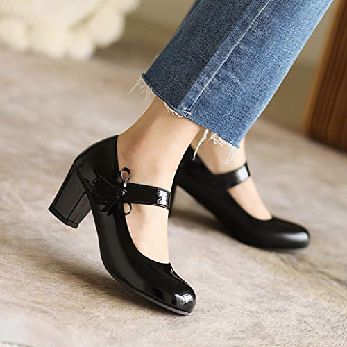 MIOKE Women's Square Toe Low Heel Mary Jane Pumps Pearl Buckle Strap Casual Comfort Wedding Dress Shoes3