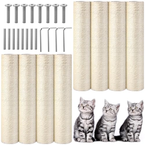 Arrowbash 8 Pcs M8 Cat Scratching Post Replacement 15.7x3.1'' Sisal Pole Cat Tree Climbing Post Replacement with Screw, Refill Scratcher Pole for Indoor Kitten Tree Tower Spare Pet Furniture Protector