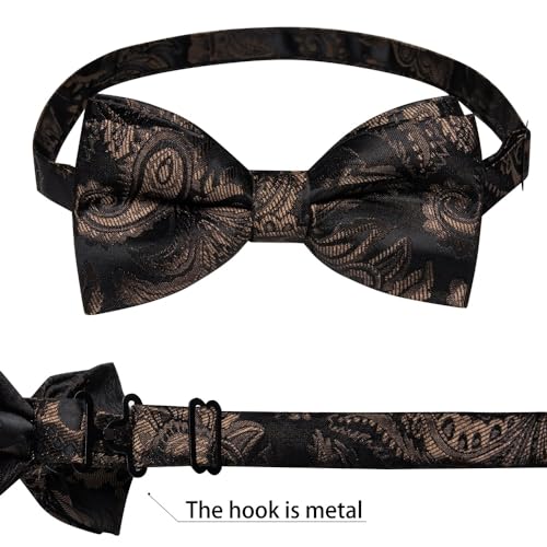 Corbata de moño Paisley preanudada con pañuelo y gemelos miniatura 4