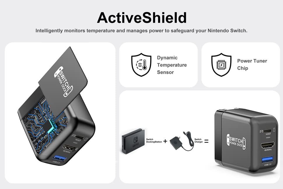 Vista 9 de RREAKA Switch Dock Charger for Nintendo SwitchOLED, Portable TV Docking Station for Nintendo Switch 4K60Hz HDMIUSB2.0PD USB-C Fast Charging Ports