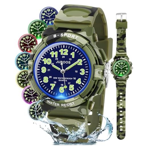Juboos Montre analogique pour Enfants avec 7 veilleuses colorées, Bracelet étanche et Souple, Montre à Quartz pour Enfants de 5 à 18 Ans, Rose, Montre décontractée