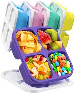 Canfanni 5 Pack Bento Snack Containers, 4 Compartment BPA-free Plastic Food Storage Containers, Divided Lunchable Container, Bento Lunch Box for Work and Travel