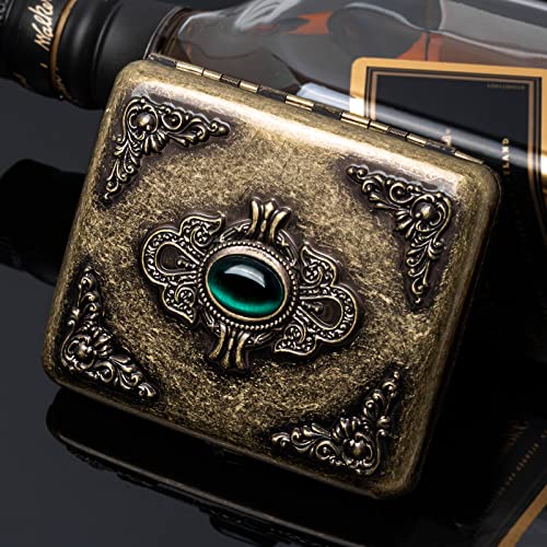 Goshentech Vintage Metal Case, Metal Plated Copper,18-20 Capacity, Surface Imitation Emerald Ornament,Gift Box Packaging(Bronze, 85Mm King Size) #TOP4