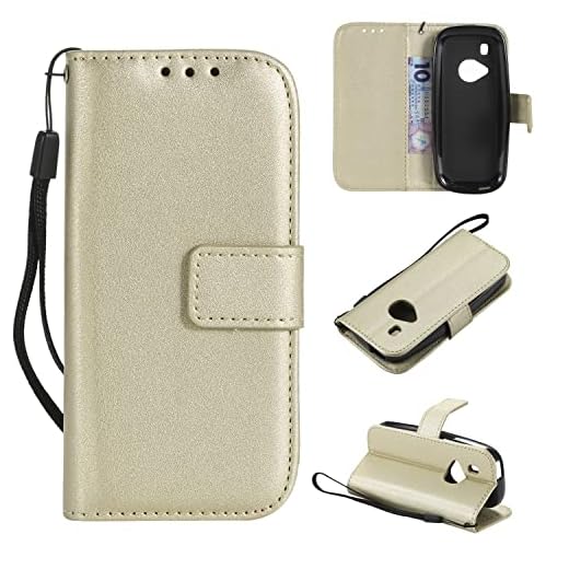 For Nokia 3310 fall, for Nokia 3310 plånboksfall, kortplatser står magnetiska stängning, skyddande Pu Läder [stötsäker TPU] Flip Cover W Wrist Strap Lanyard (Color : Gold)