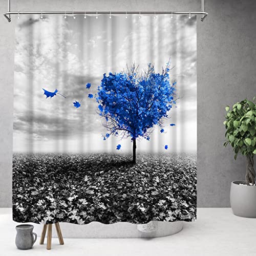 Atgowac Blue Shower Curtain Heart Shaped Tree Blue And Gray Bath Curtain Bathroom Decor Polyester Fabric 72Inx72In (Blue) #TOP3