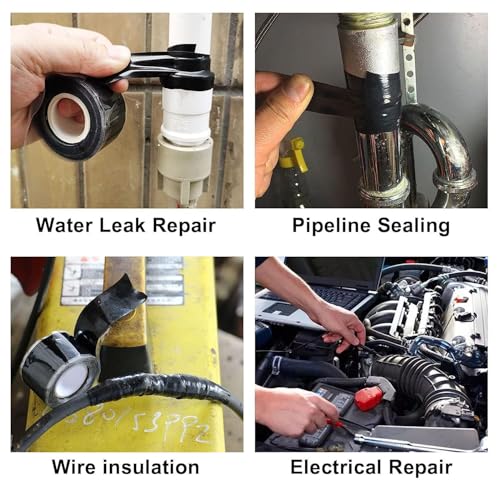 Image of Black Seal Self-Fusing Silicone Repair Tape, Waterproof Pipe Sealing, Stretch-Resistant Tape Weatherproof Self Fusing Sealing Tape for Emergency Pipeline Repair /Cable Bandage /Tool Fixing