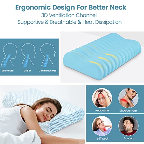 Olumoon Memory Foam Pillows, Queen Size Bed Pillow For Sleeping, Cervical Pillow For Neck Pain, Orthopedic Contour Neck Pillow With Pillowcase, Neck Support Pillow For Side,Back And Stomach Sleepers #TOP1