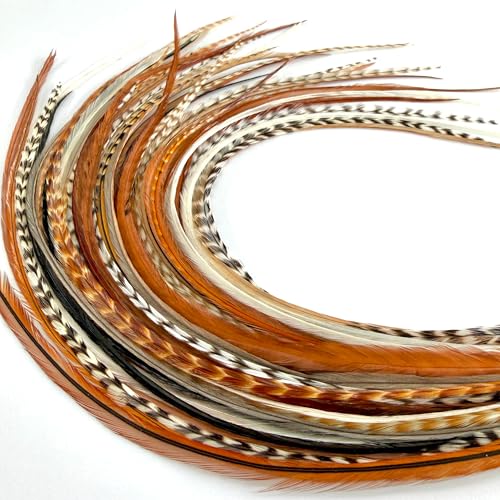 21 Natural Color Hair Extensions – 9”–14” Long – DIY Rooster Kit with 20 Micro-Link Beads – 100% Real Feathers – Eye-Catching Boho Style
