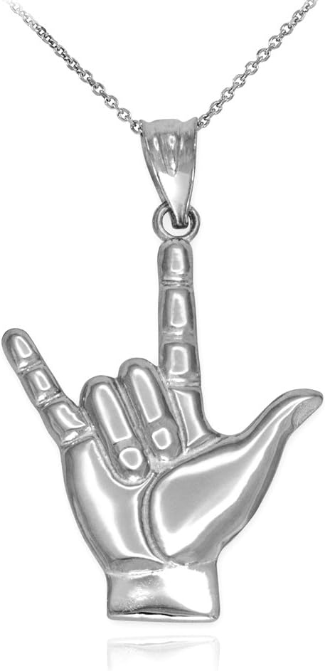 925 Sterling Silver I Love You Hand Sign Language Charm Pendant Necklace