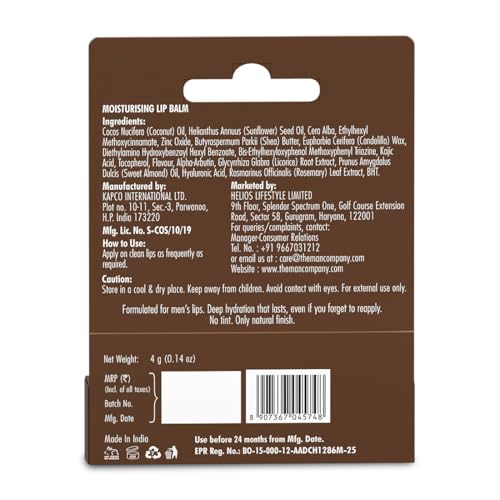 Image of The Man Company Moisturising Lip Balm for Men | For Dry & Chapped Lips| Hyaluronic Acid & SPF Protection | Deep Hydration| | Sun Protection | Soft, Smooth, Healthy Lips | Suitable for Daily Use | 4g (Moisturising Lip Balm)