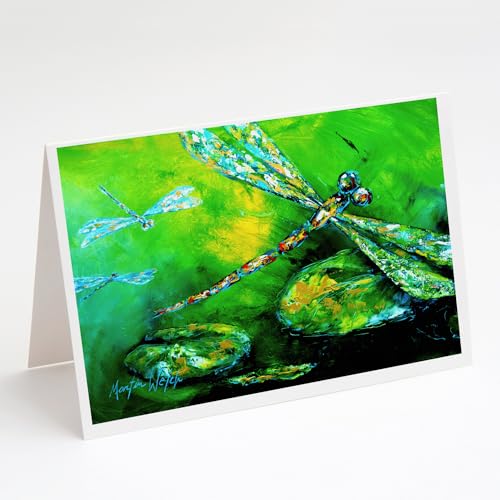 Caroline's Treasures Dragonfly Summer Flies Greeting Cards Pack of 8 Blank Cards with Envelopes Whimsical A7 Size 5x7 Blank Note Cards