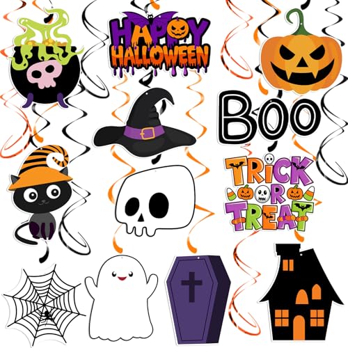 Halloween Hanging Swirls, 30Pcs Halloween Decorations Ceiling Hanging Pumpkin Ghost Skeleton Swirls for Office Home Indoor Outdoor Party Supplies