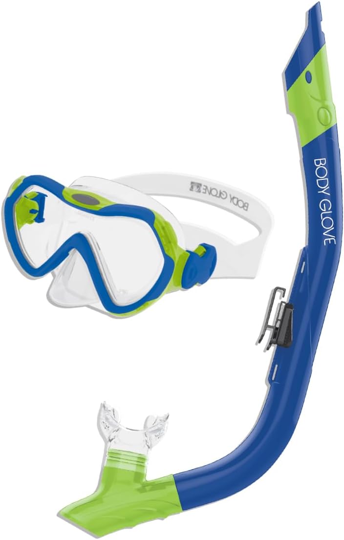 Body Glove Aquatic - Grape Youth - Mask and Snorkel Combo - Snorkeling, Diving, and Swimming-Adult-Tempered Glass-Silicone-Flex Tube-Snorkel Dry top-Splash Guard
