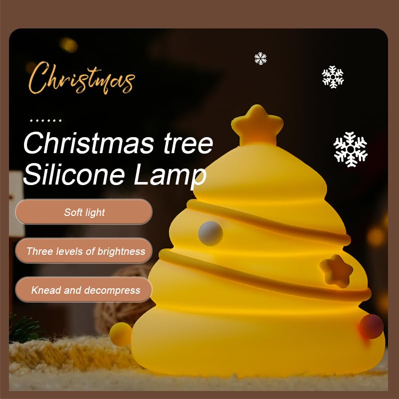 LED-Weihnachtsbaum-Nachtlicht, 3 Stufen, dimmbar, Kinderzimmer-Dekor, niedliche Lampe, Silikon-Quetschlicht, wiederaufladbar, Nachttischlampe zum Stillen, Kleinkind, Baby, Kinderdekoration