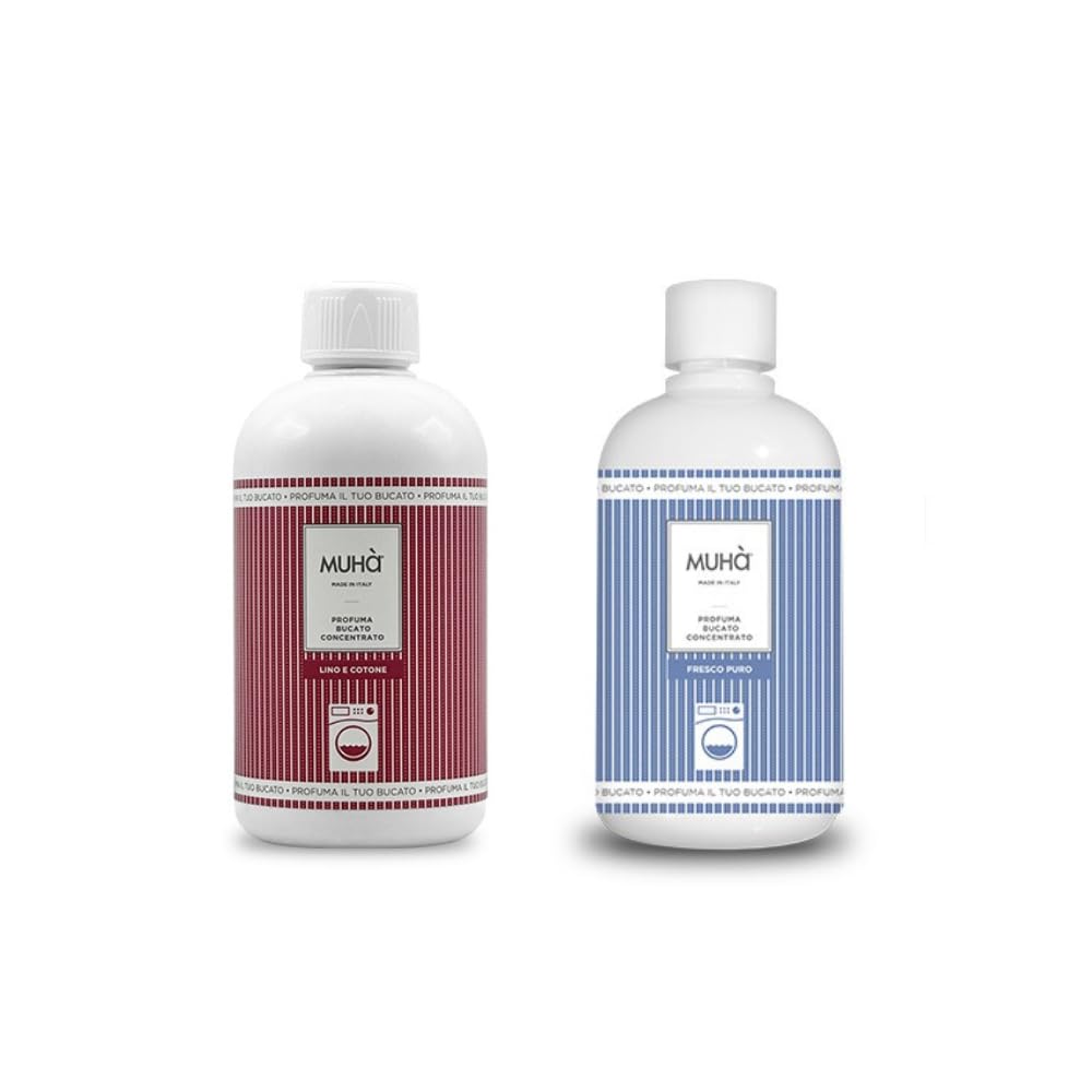 Confezione di Due Profumatori Concentrati per Bucato, Profumo Intenso e Duraturo, 400ml - Lino e Cotone + Fresco Puro, Totale 800ml, Freschezza Lunga Durata.
