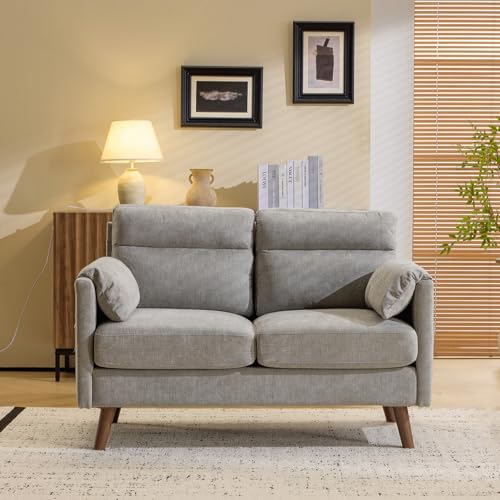 Bonnlo Fabric 2 seater sofa,Small Modern Couch with Soft Cushion,Tapered Legs and Side Pocket Storage,Compact Loveseat with Deep Seat Perfect for Living Room,Bedroom,Office,Dorm,Light Grey