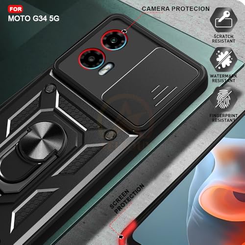 Image of Armor Bumper Back Cover Case for Motorola Moto G34 / G45 Rotating Camera Cover, Ring Holder & Kickstand | Heavy Duty & 360 Degree Protection Motorola Moto G34 / G45 Back Cover (Black)