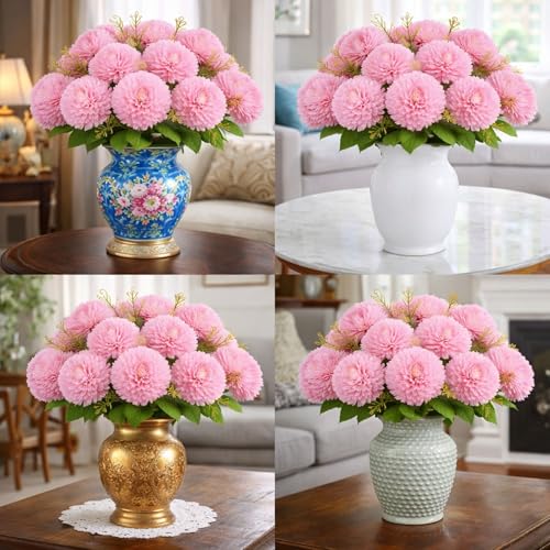 Image of Art Street Artificial Flower Bunch| Silk Pink Hydrangea Flower for Home| Bedroom, Living Room & Office Decoration |Christmas Day, New Year Set of 4 |11 Inch (Without Vase)