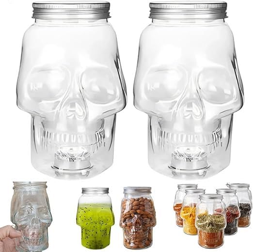 2pcs Skull Storage Jar, 800ml Skull Masons Jars With Lids For Spices Seasonings Or Drinks | For Kitchen Home Dining Cooking Baking Camping Picnic Restaurant Bar