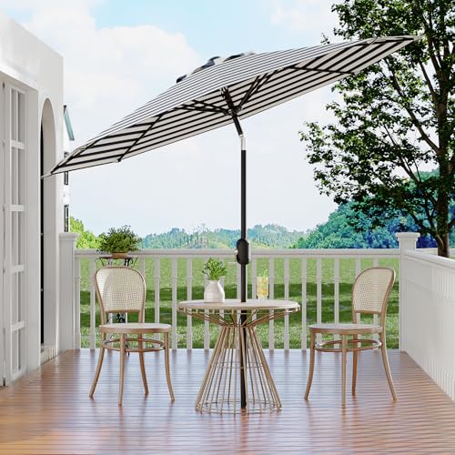 Patio Umbrella 9ft, Table Umbrella Outdoor Patio UV Protection with Crank Lift & Push Button Tilt, 8 Sturdy Ribs for Yard, Deck, Pool - Blue & White Stripe