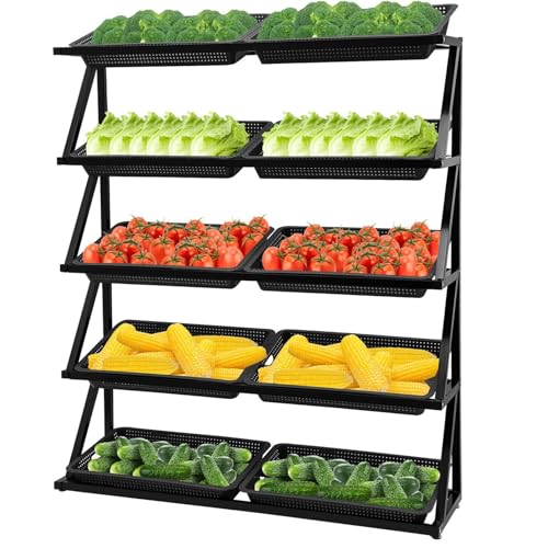 Scaffale per frutta e verdura, organizer per alimenti da cucina, espositore per vendita al dettaglio per organizzazione della spesa ed esposizione efficiente