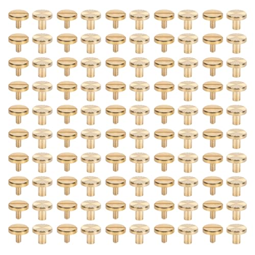 50Pcs Brass Bookbinding Rivets with 50Pcs Flat Head Slot Screws, Decorative Screw Rivet Set for DIY Leathercraft, Strength and, to Install, Ideal (10x6mm)