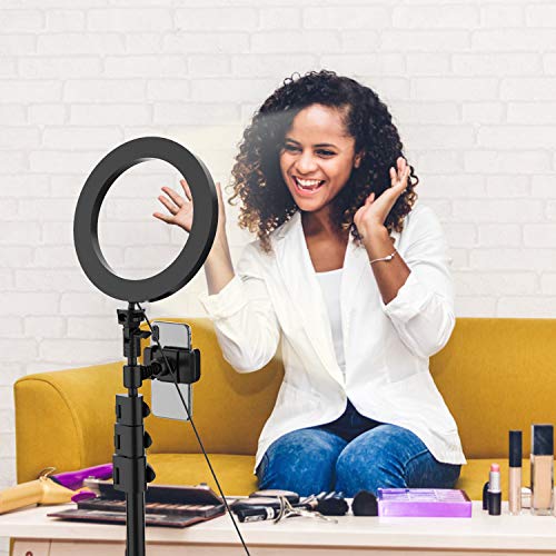 Selfie Ring Light with Tripod Stand and Phone Holder LED Circle Lights Halo Lighting for Make Up Live Steaming Photo Photography Vlogging Video